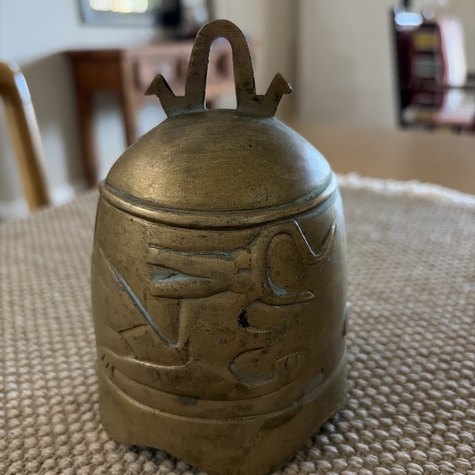 Antique Chinese Bronze Brass Gong Bell Dragon Design 5.5”