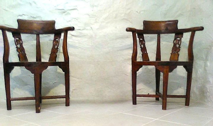 Asian Horseshoe Back Corner Chairs