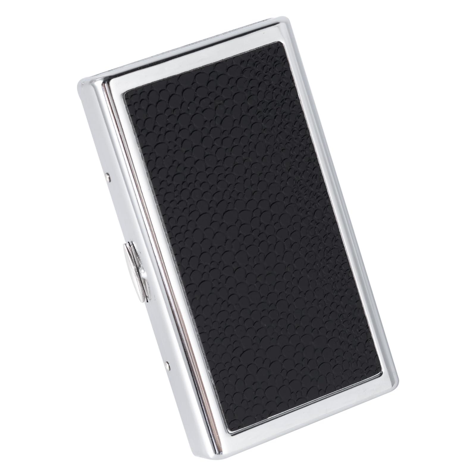 Metal Case, Silver Plated Metal,14 Capacity，Black Leather on Front and Black