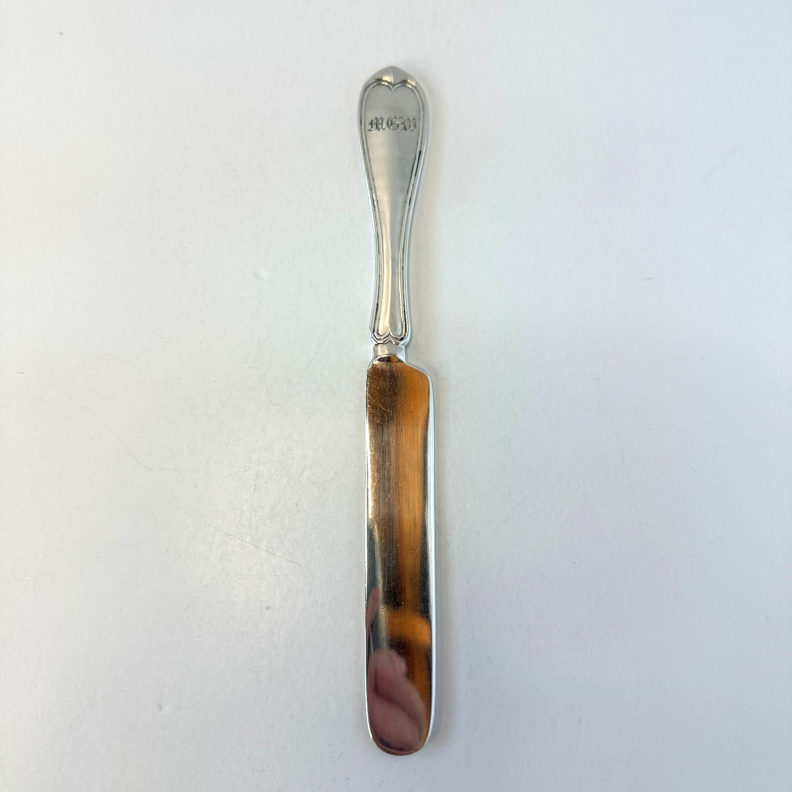 💠 Antique Newell Harding Coin Silver Flat Butter Knife Olive Pattern “MGW”