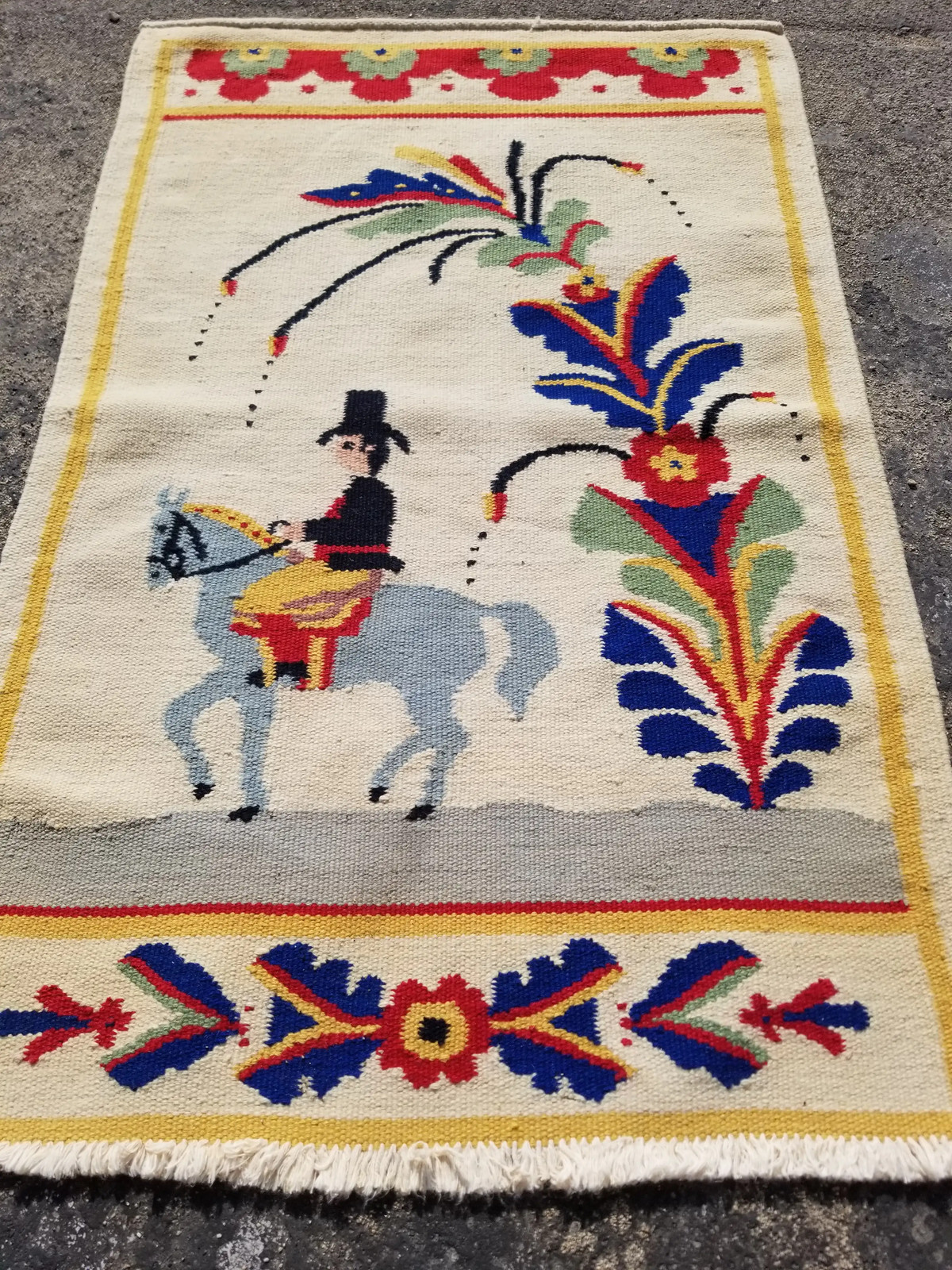 Vintage Traditional Handmade Swedish Wool Multicolor Wall Hanging 2.9×1.8 ft