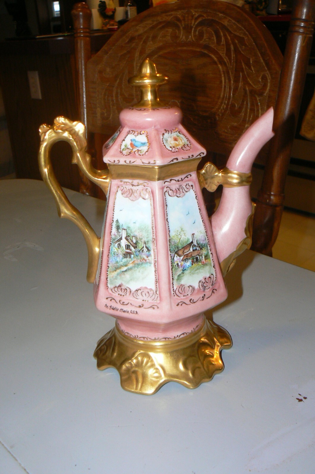 ONE OF A KIND 1800s QUEEN MARGARTT TEAPOT MADE BY SR. FIDELIS MARIE O.S.R.