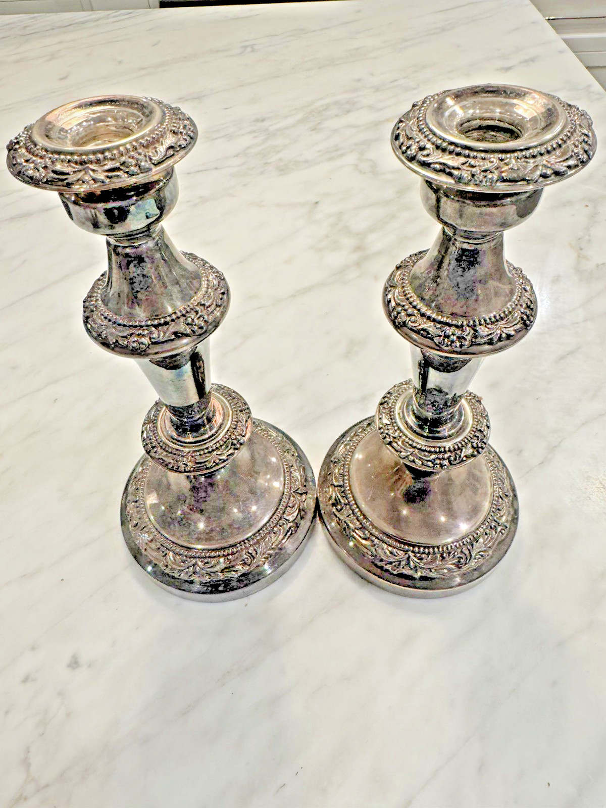 Goldfeder Silver Plated Convertible 3 Arm Candelabras Set – 1944 Antique – 18″
