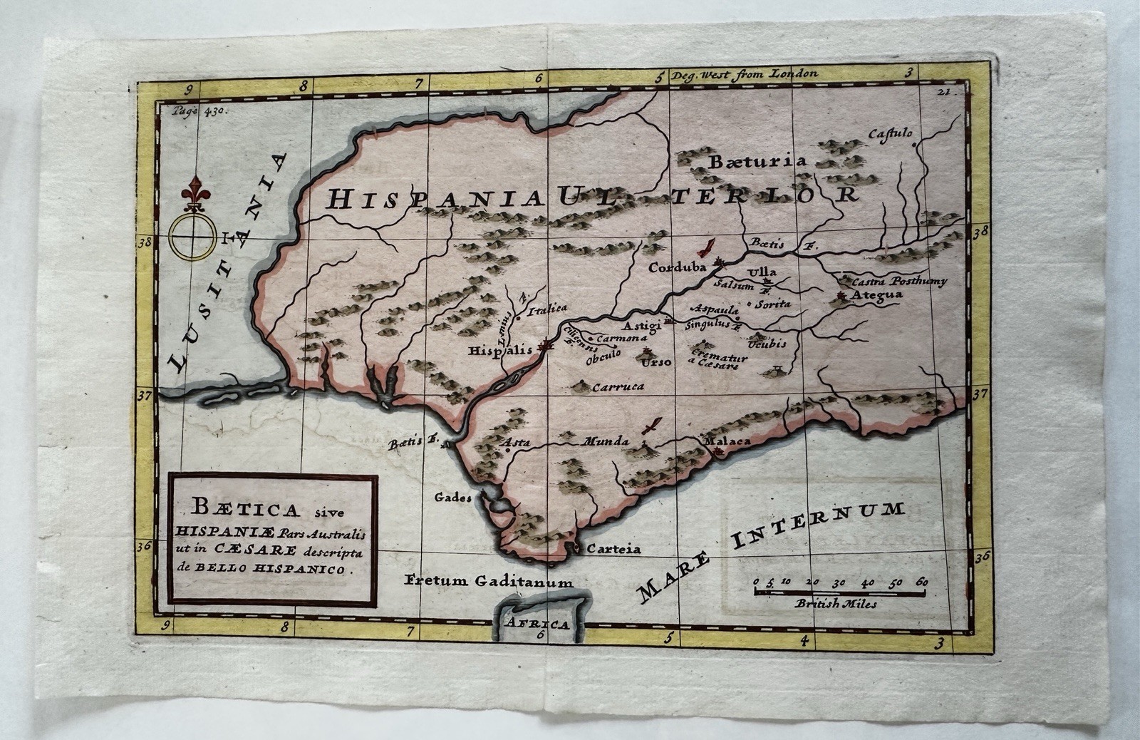 Spain Caesar ancient world Hispania c.1755 Moll hand color map