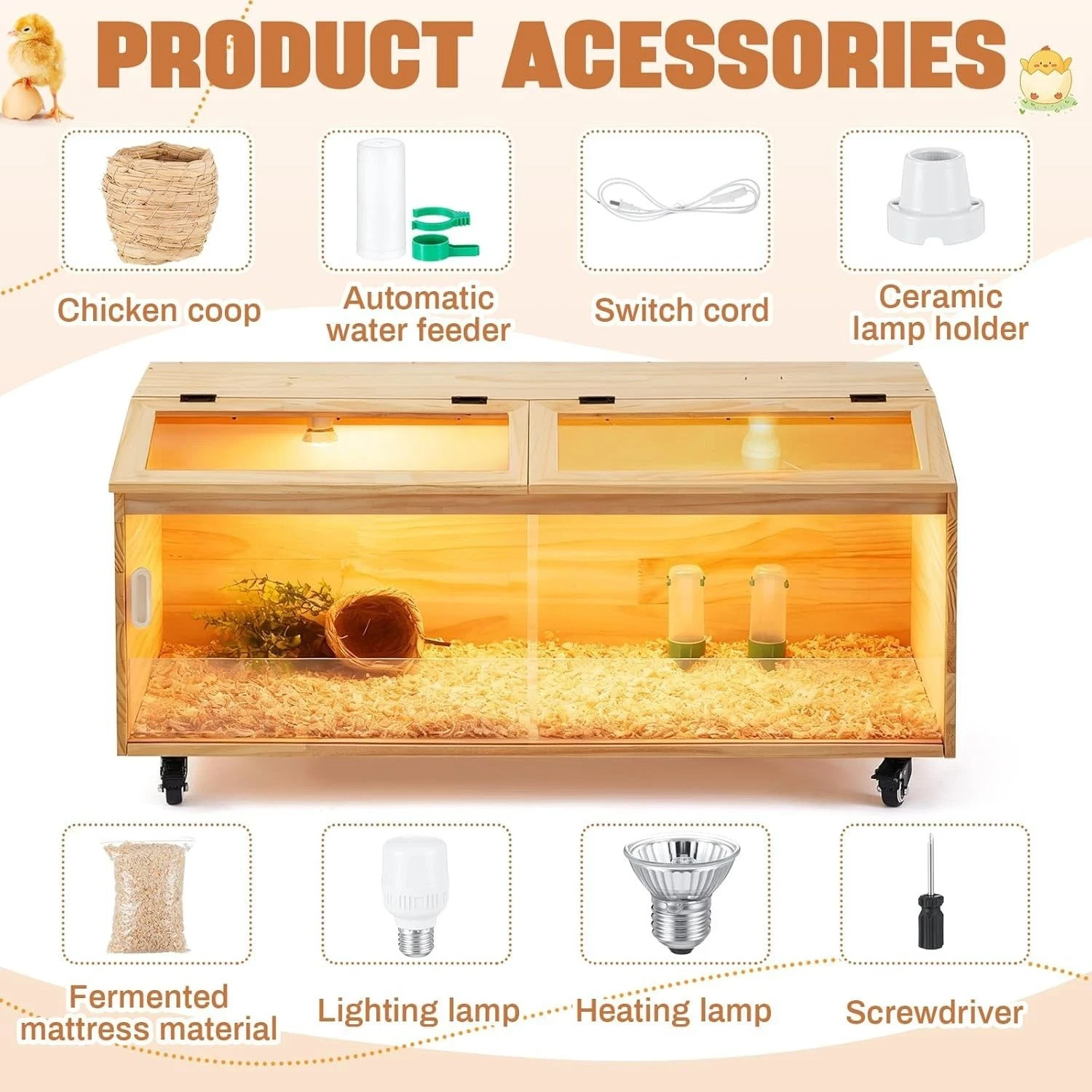 Large Brooder Box Kit for Chicks, 40 x 16 x 16 in Chicken Brooder Box with Brake