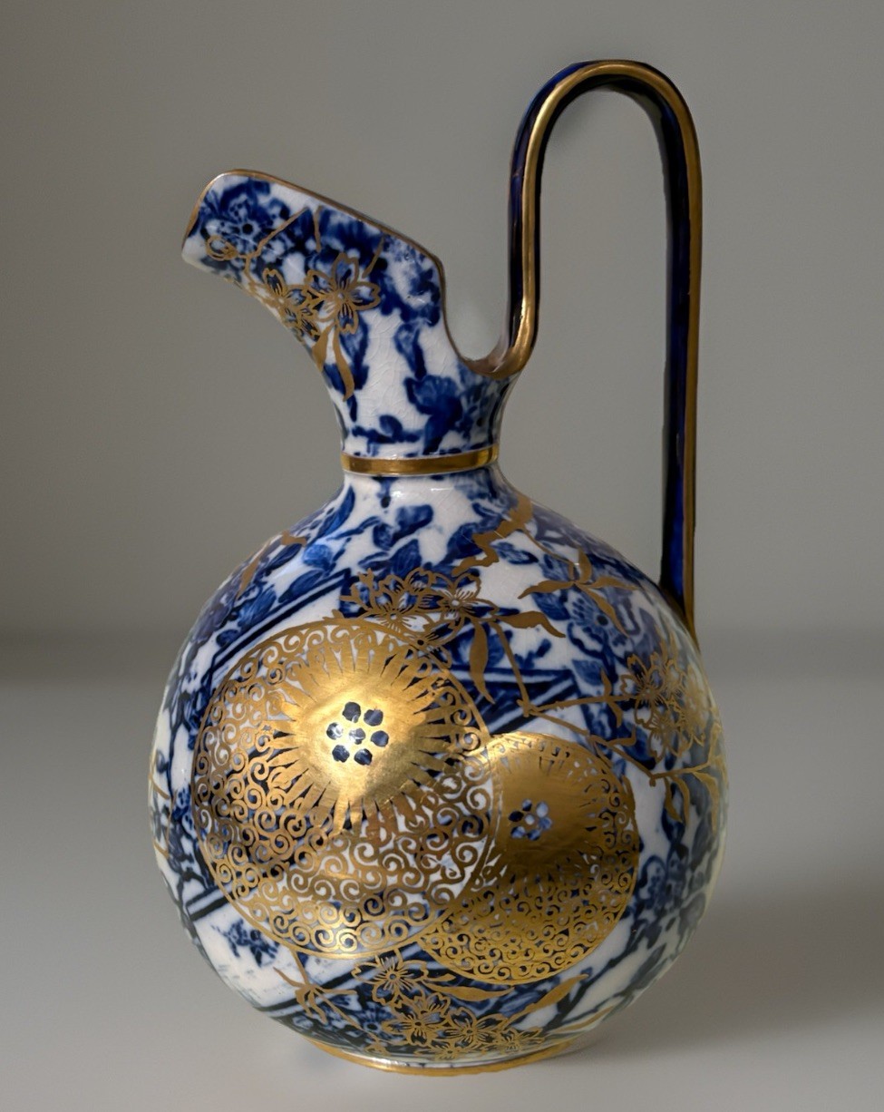 Antique Doulton’s Nipon Ewer Jug Porcelain English Pottery Blue White Pitcher