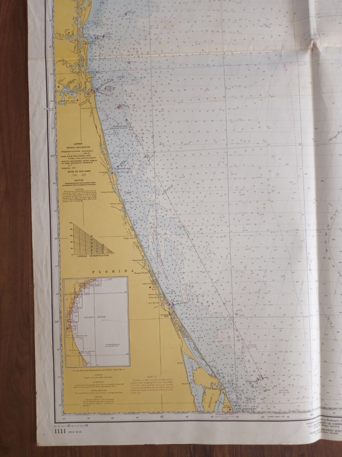 ORIGINAL ANTIQUE MAP NAUTICAL CHART Charleston Light to Cape Kennedy Hilton Head