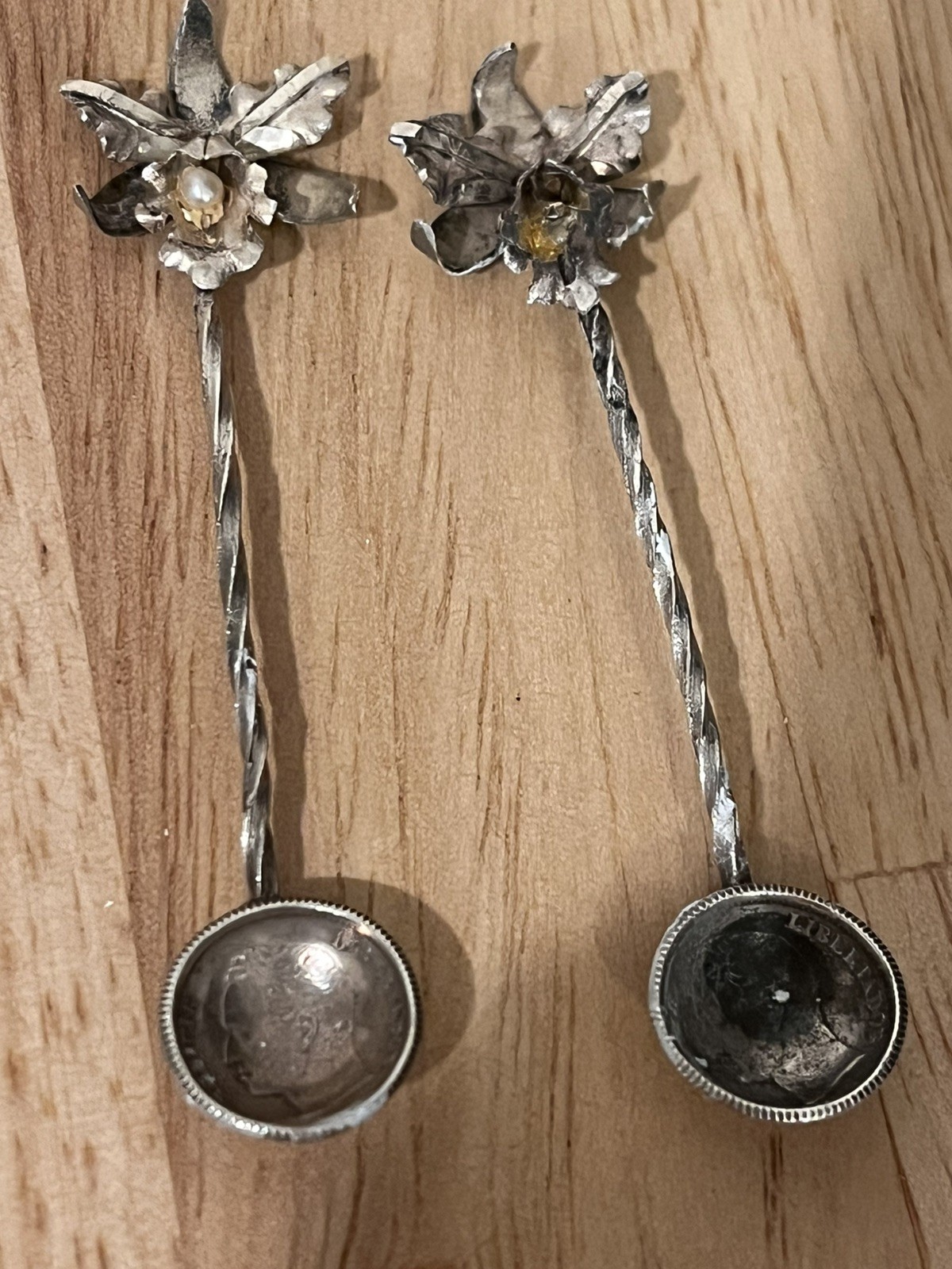 1935 Bolivar Liberador .835 Silver Coin Demitasse Spoons, Two Spoons 6grams