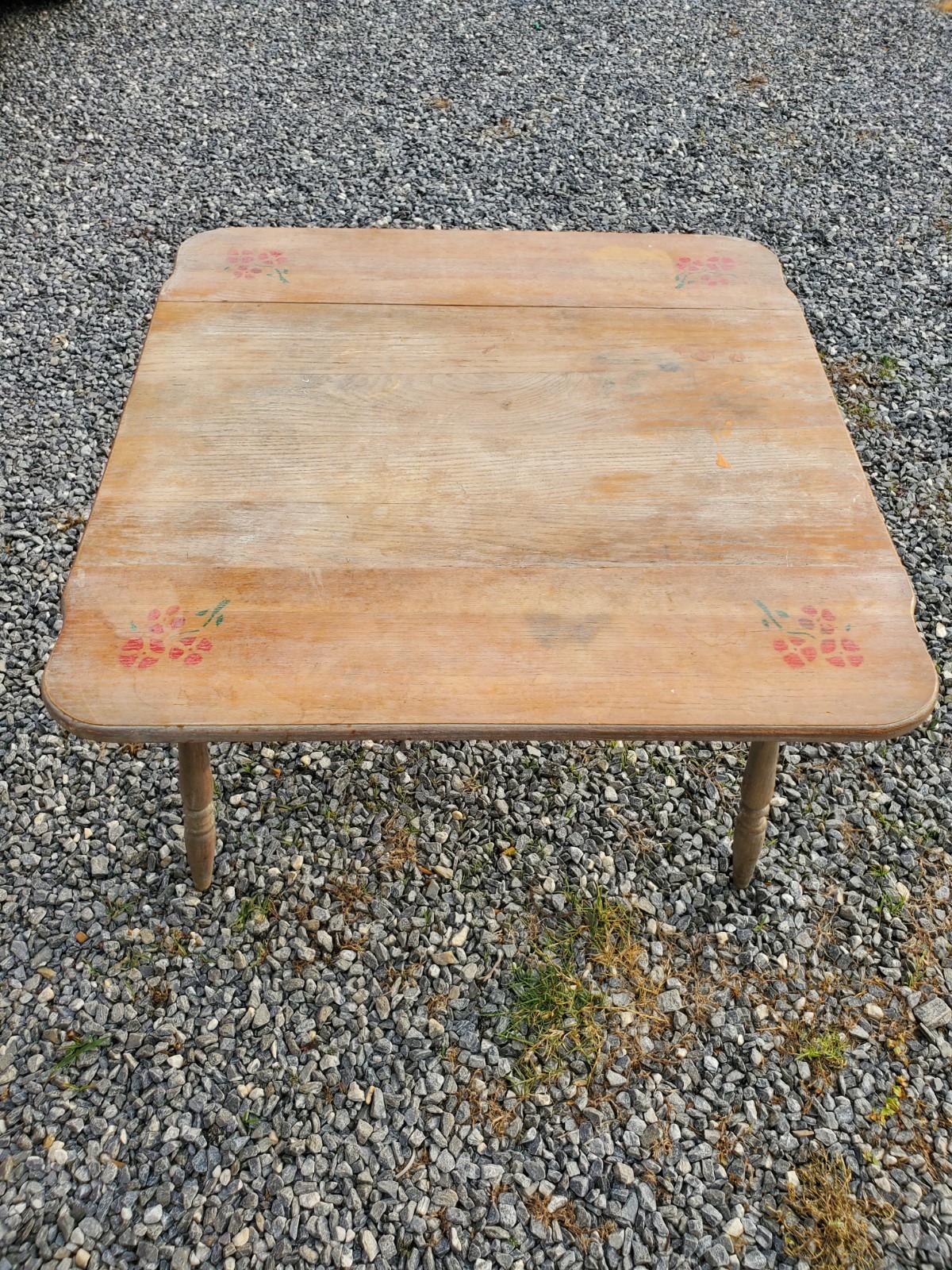 1930s Antique Drop Leaf Kitchen Table Solid Wood Gray Washed 36″ x 36″