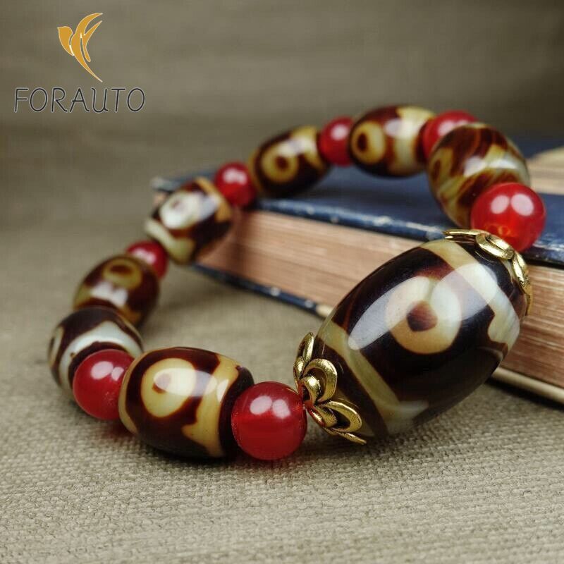 Old Tibetan Buddhism Natural agate 3eyes Dzi Bead Bracelet bead Bracelet