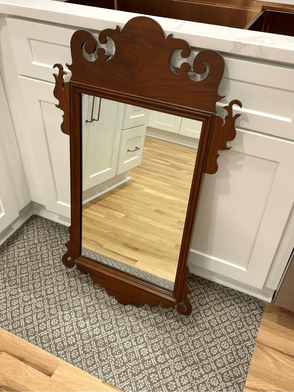 Vintage Chippendale Style Scroll Mirror Mahogany Frame 37.5in” Tall Heavy