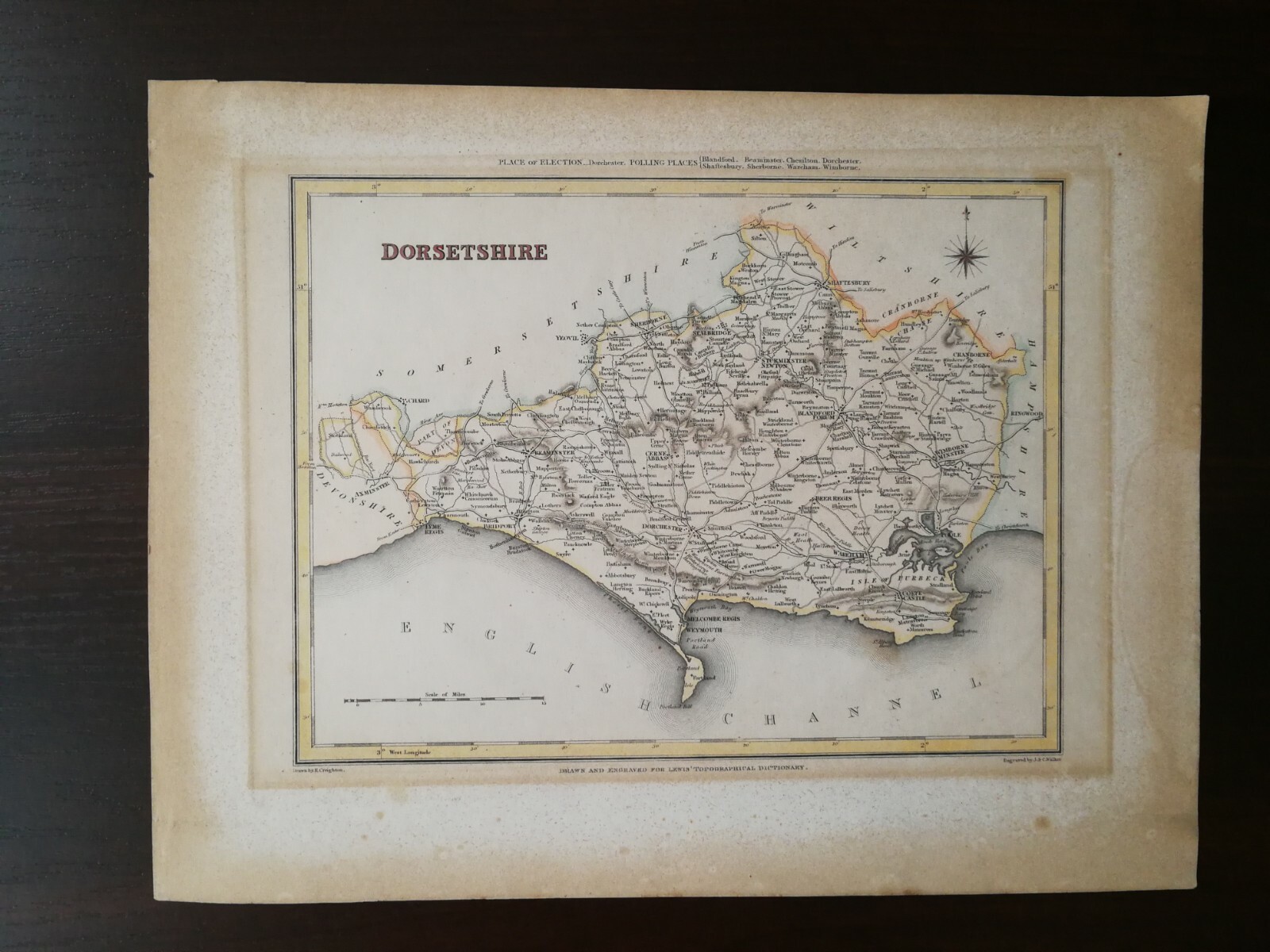 MAP OF DORSETSHIRE FROM LEWIS TOPOGRAPHICAL DICTIONARY – CIRCA 1850