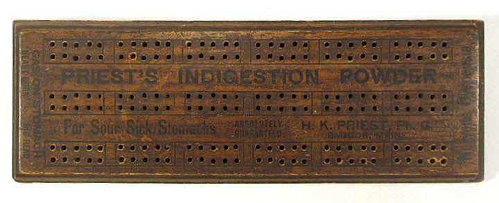 Early 1900s Antique PRIEST’S INDIGESTION POWDER Patent Medicine CRIBBAGE BOARD