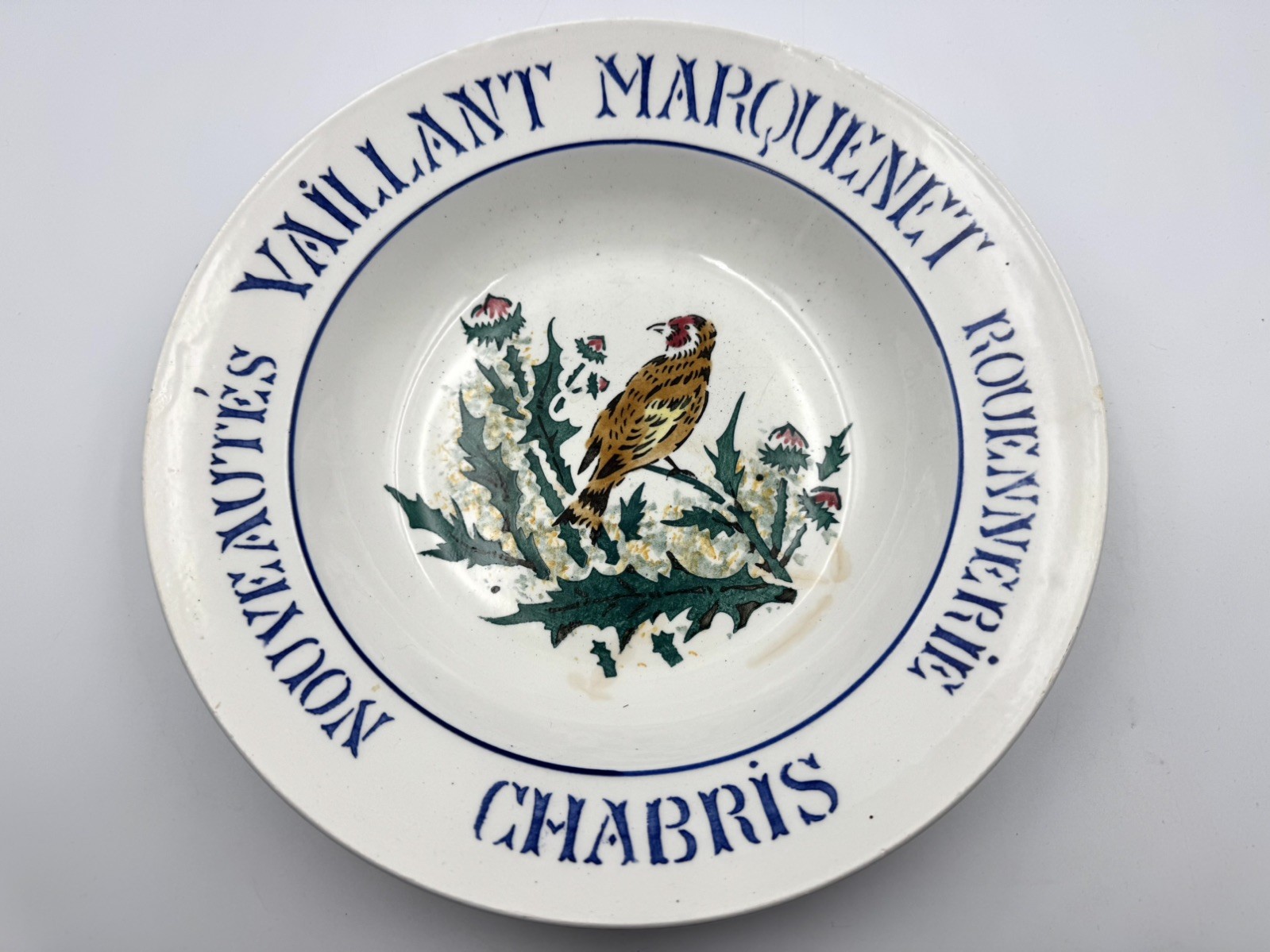 Antique 1880s Gien France Advertising Bowl Vaillant Marquenet Chabris 26cm