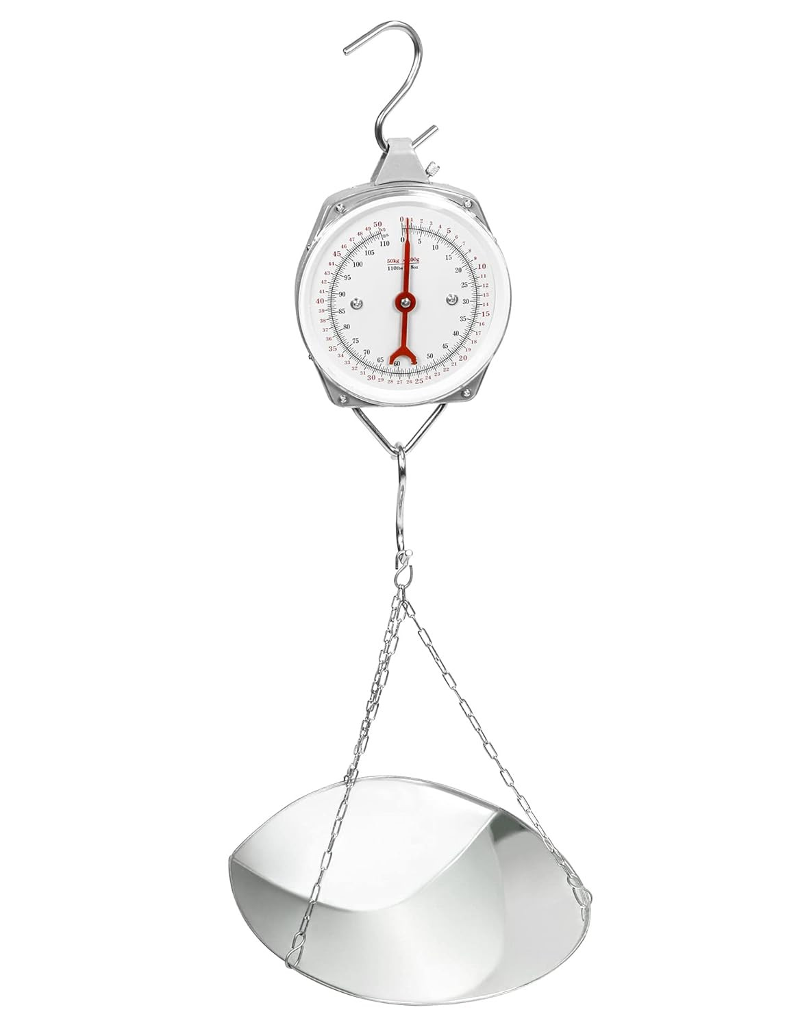 110 Lbs Large Display Spring Dial Weight Scale & Scale Scoop/Chain with Hanging