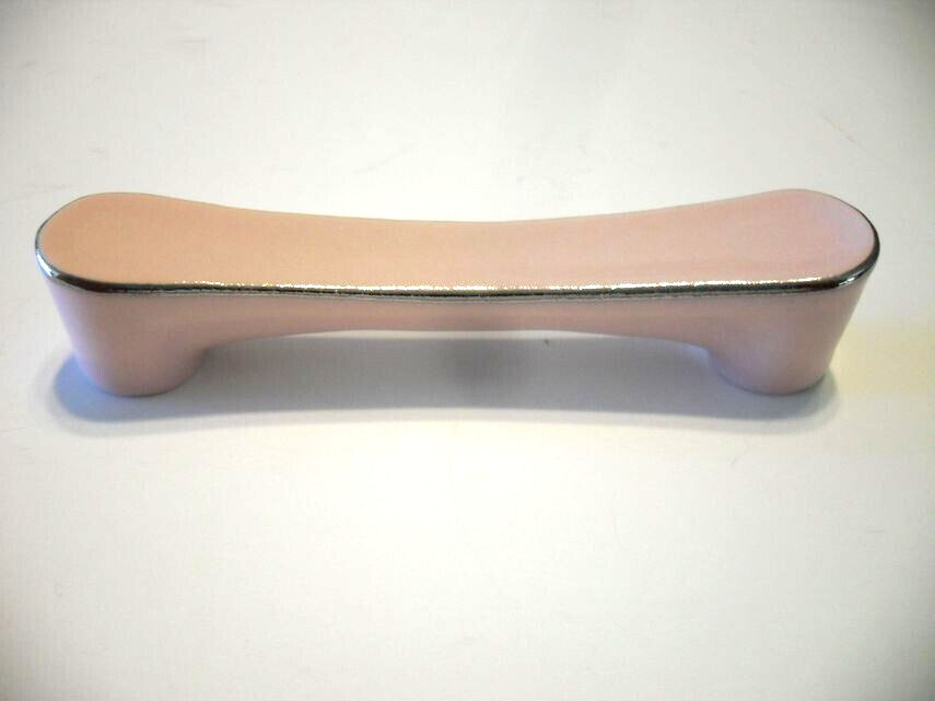Vintage Nos Ceramic Drawer Pull PINK w Gold Accent Trim Cabinet Handle