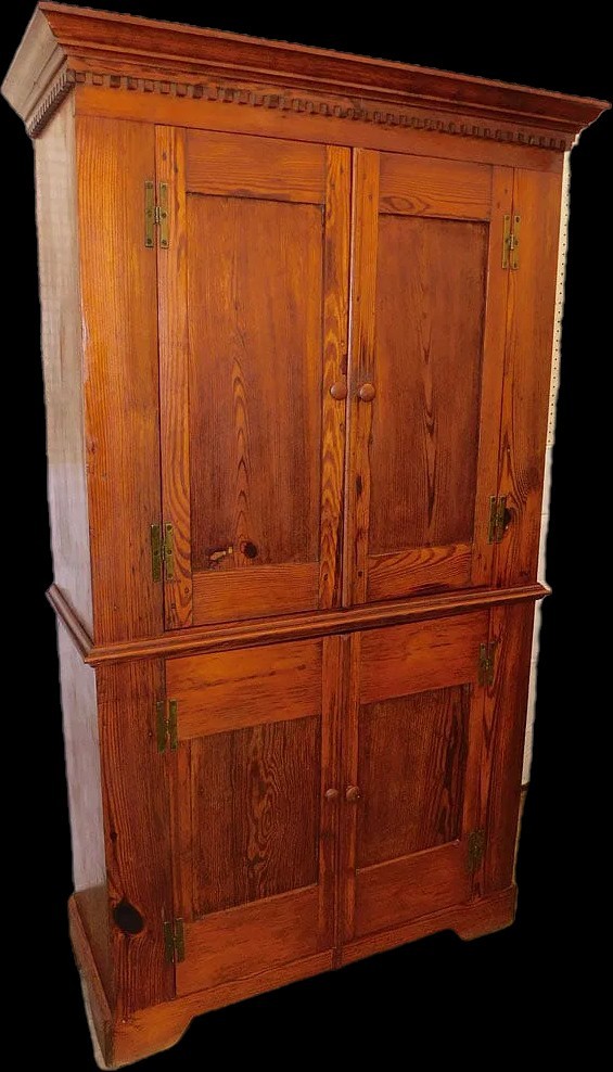 Southern Antique Heart Pine Four Panel Door Cabinet with Dental Molding