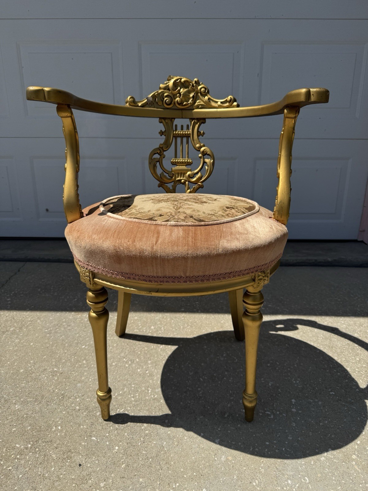 Antique Gilt Lyre Back Boudoir/Accent French Louis XVI Revival Style Chair