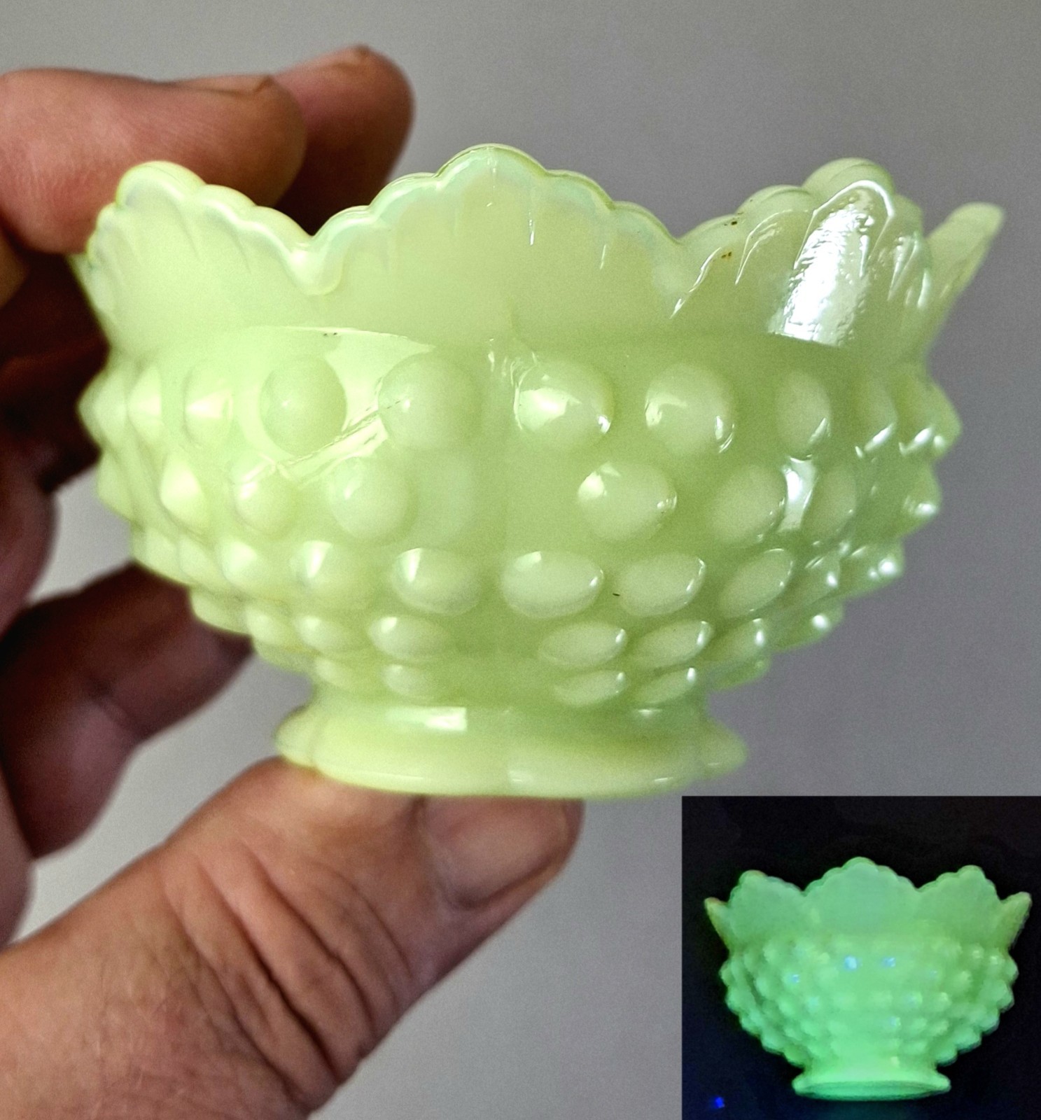 Fenton Lime Sherbet Custard Glass Hobnail Fairy Lamp BASE ONLY Uranium Green