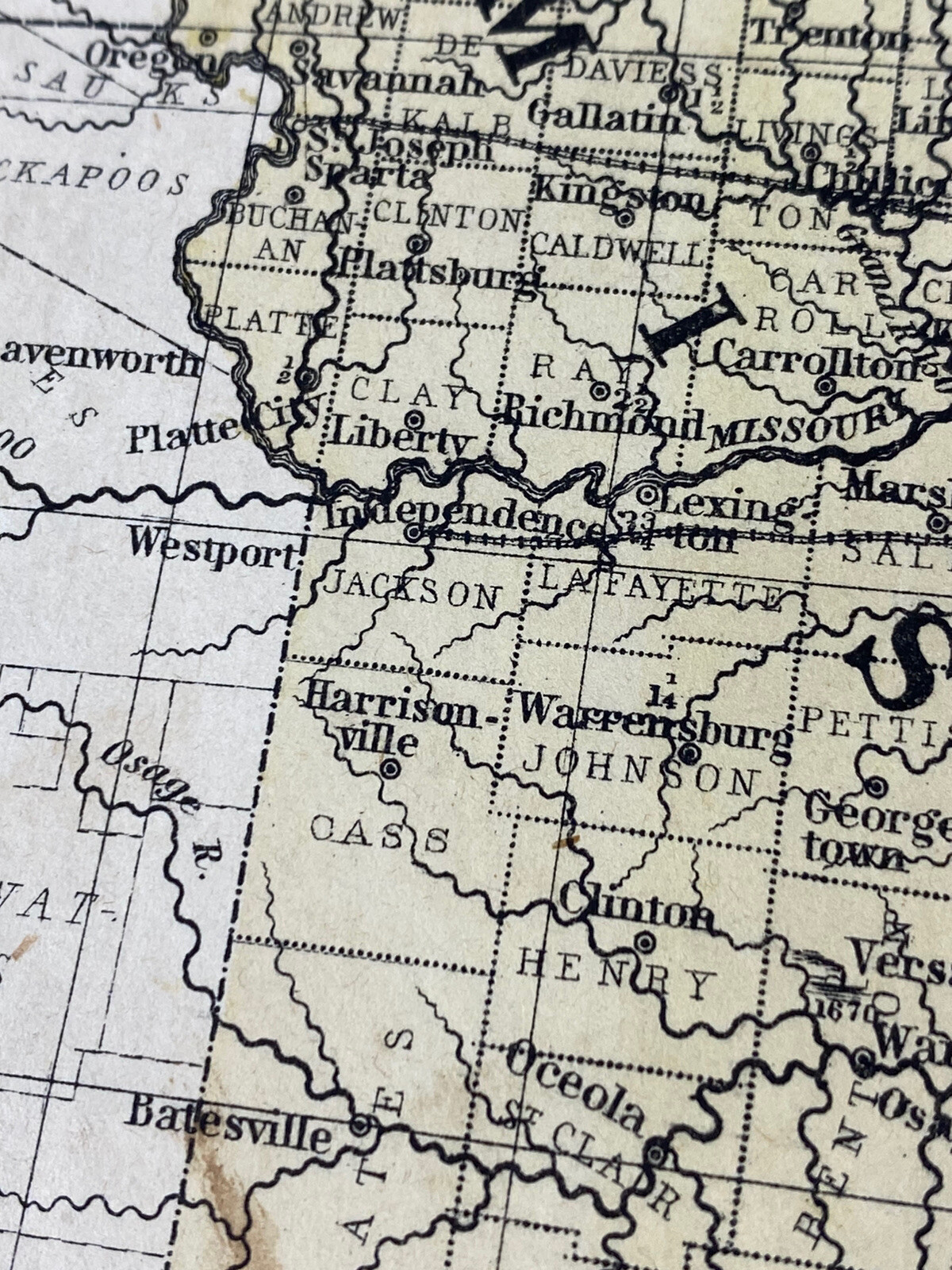 1853 Hand Colored Map ILLINOIS, MISSOURI, IOWA ~ Railroad, State Population