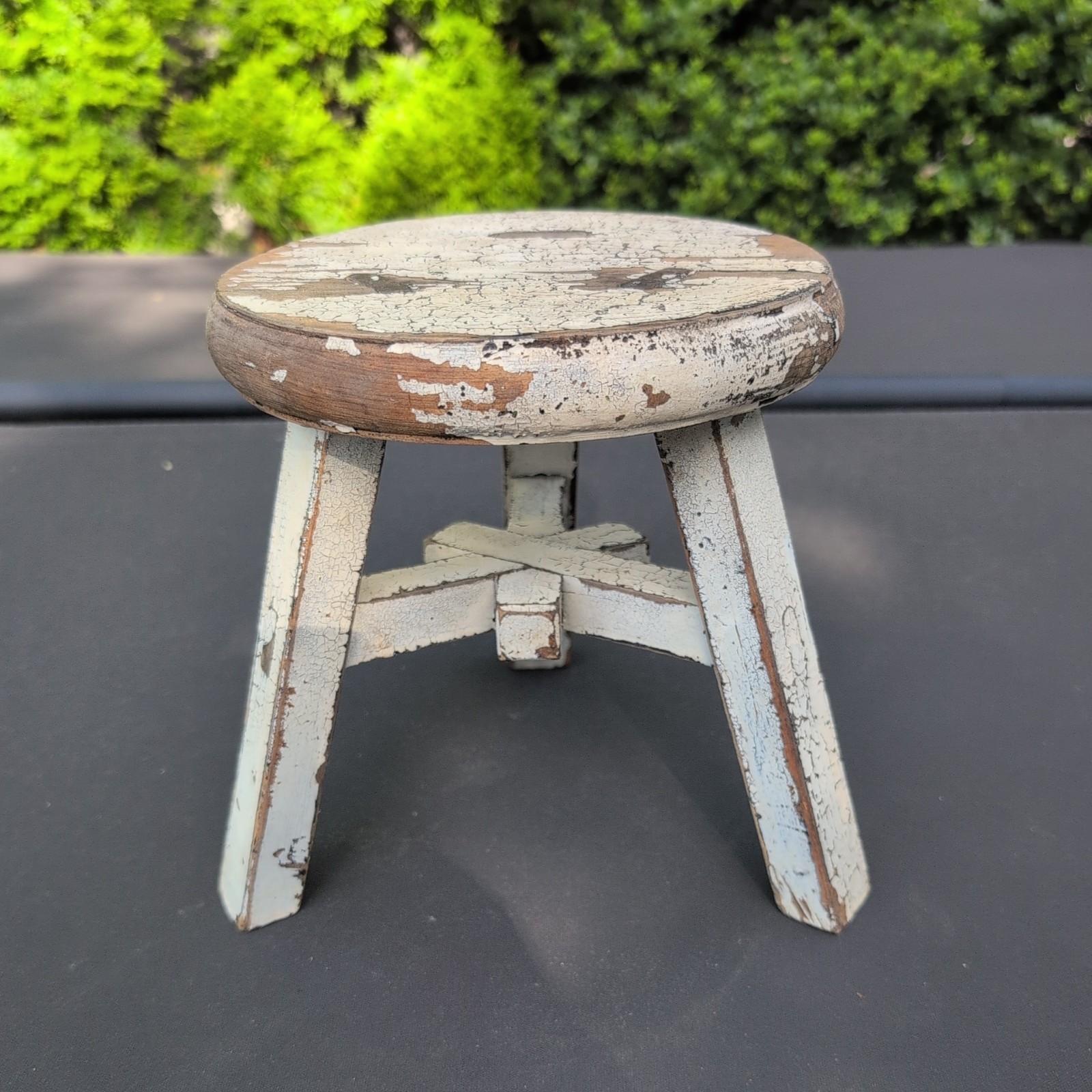 Antique Oak Milking Stool Circa 1900 Collectible Primitive Farm Tools white