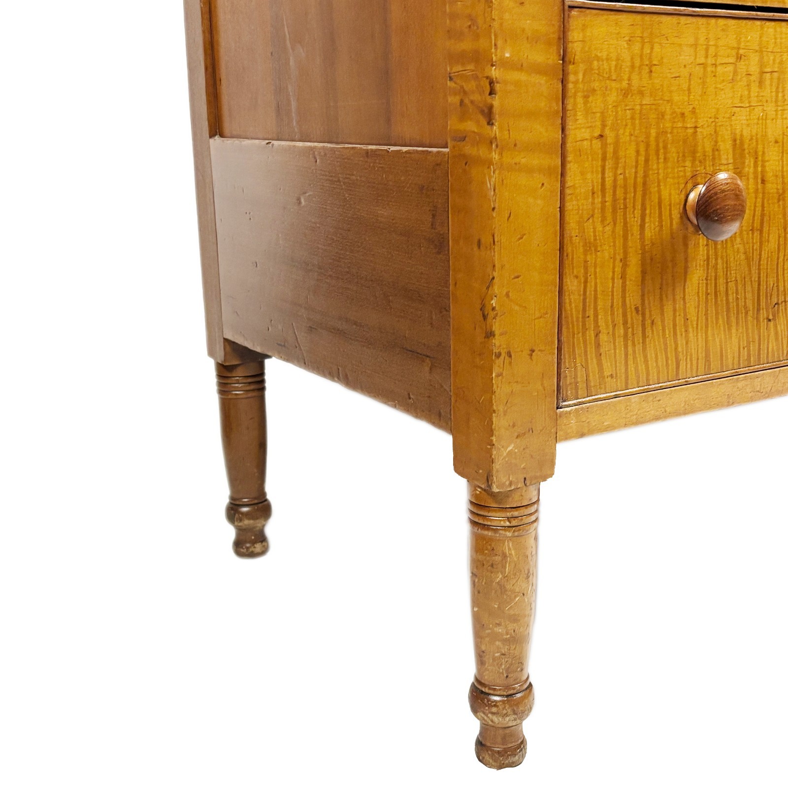 Antique Federal Sheraton Tiger Maple Tall Chest Original Pulls 2 Over 4