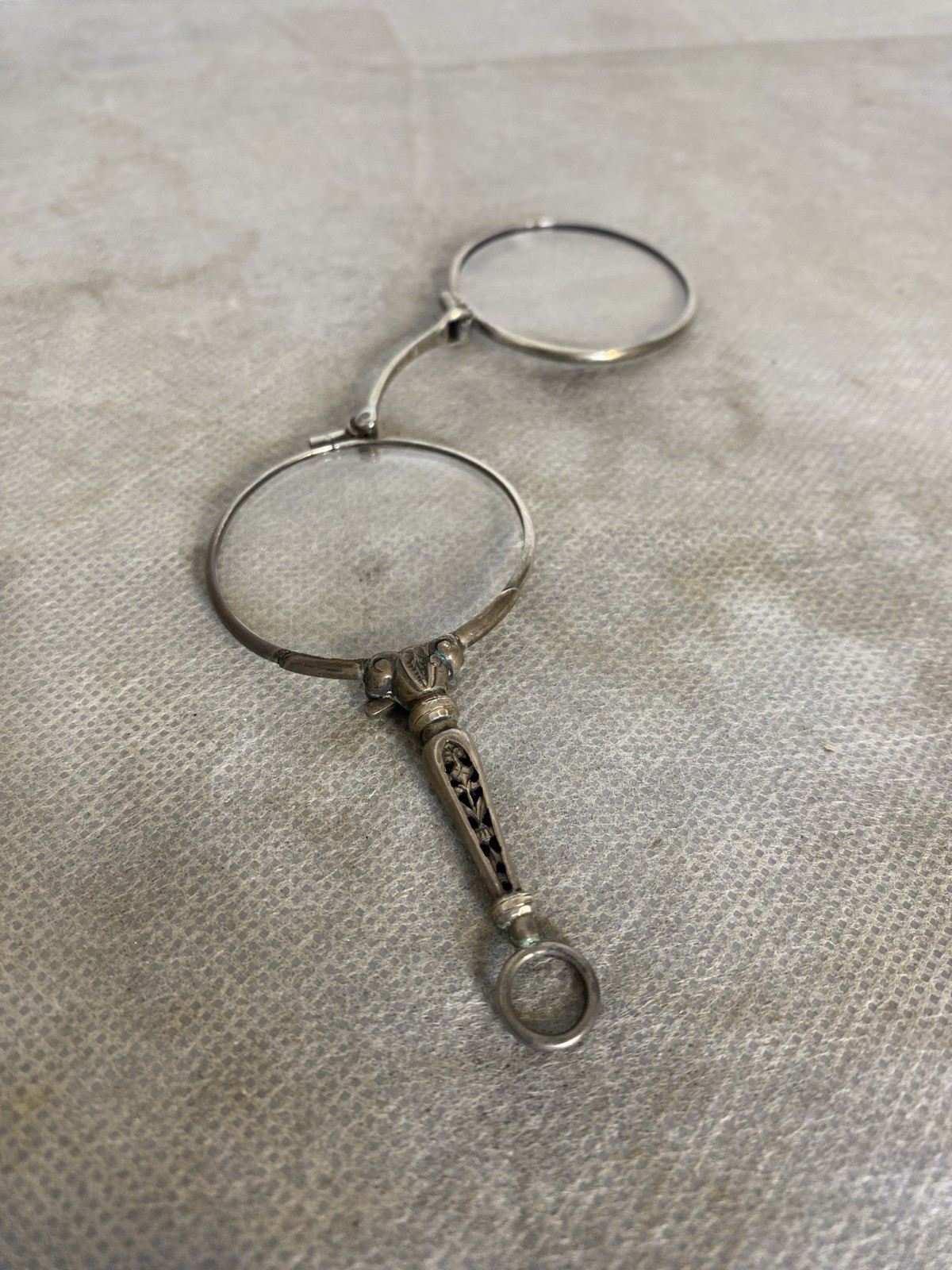 Antique Sterling Lorgnette Folding Opera Eyeglasses Victorian Excellent c. 1900