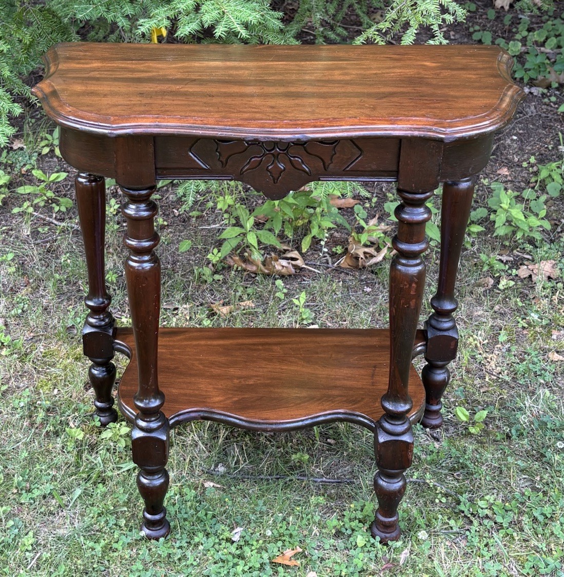 Antique Solid Wood Mahogany Demilune Table 2 Tier Half Hall Console Table