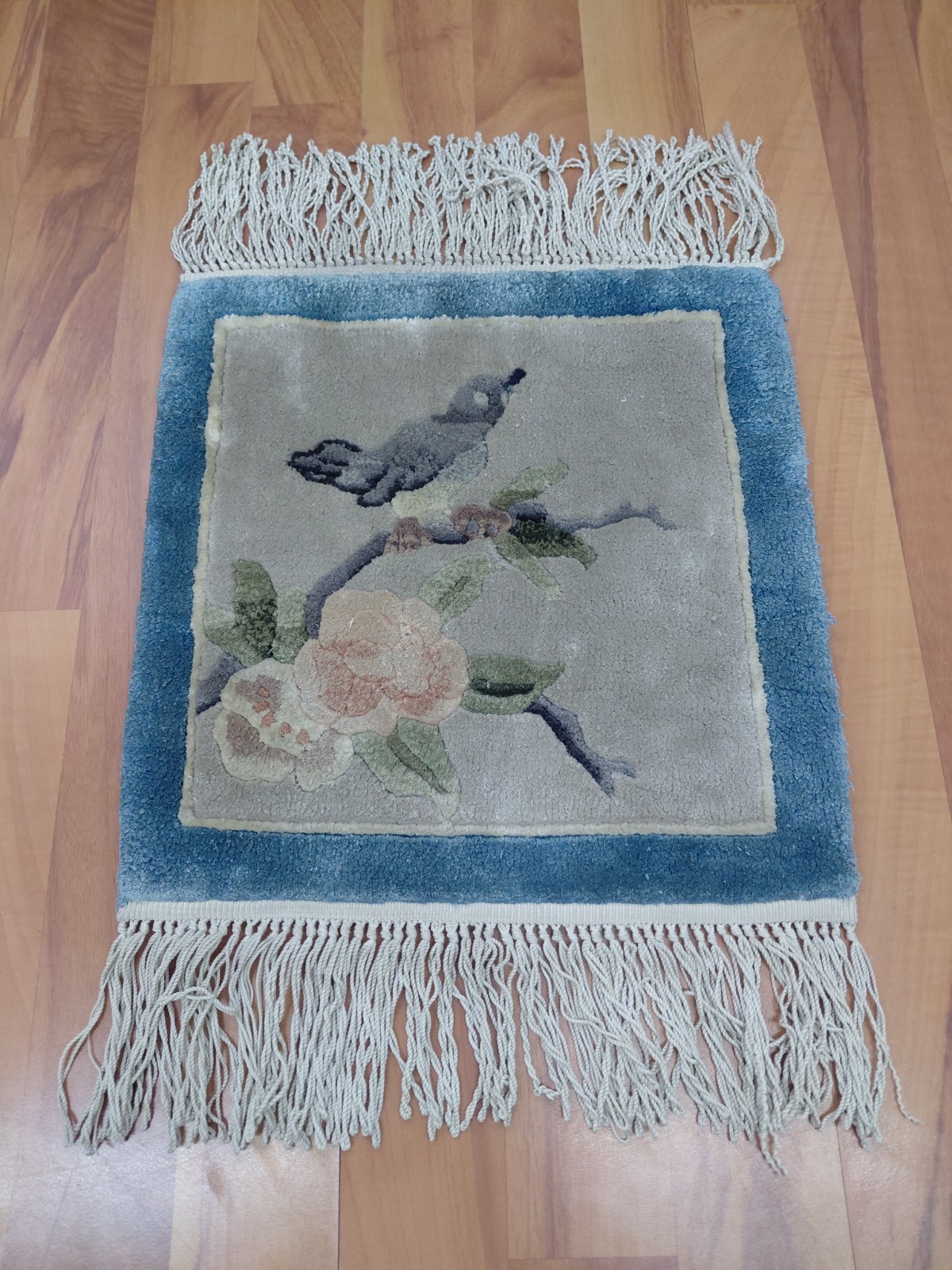 Handmade Bird Rug Bamboo Silk Chinese Rug Pictoral Cushion Decor Rug