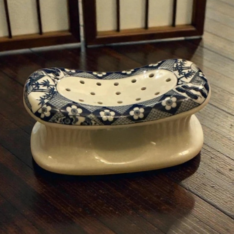 Japanese Porcelain Headrest Takamakura | Vintage Blue and White Neck Rest