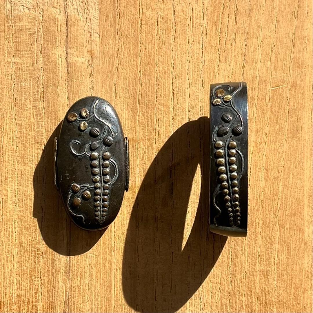 Antique Sword Fittings And Pommels With Raised Gold Inlay And Nanako (fish Roe)