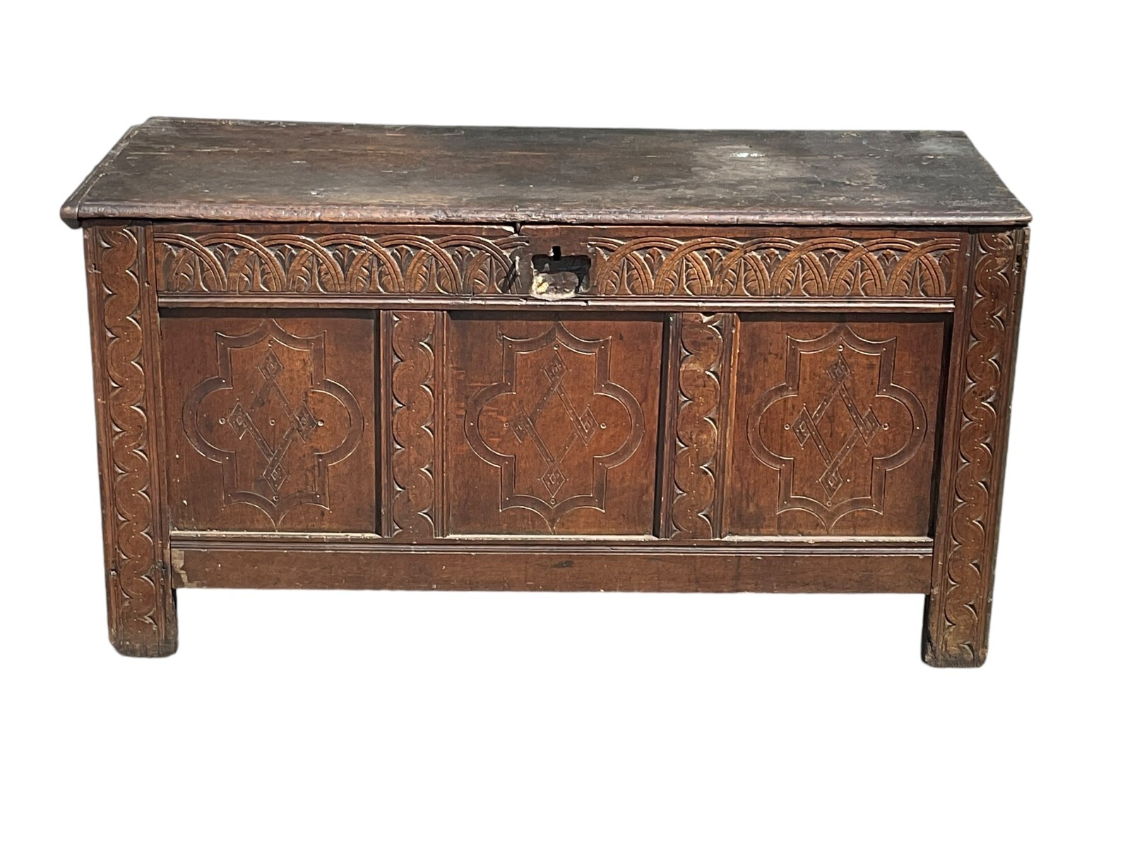 antique pilgrim period 17th c carved oak coffer primitive blanket chest