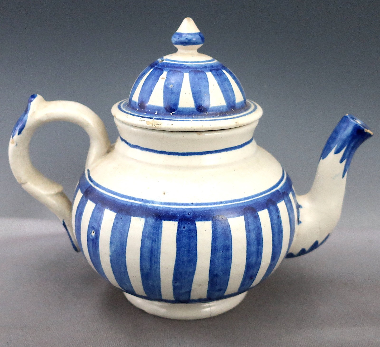 Glazed Decorated Earthenware Teapot 19th cent