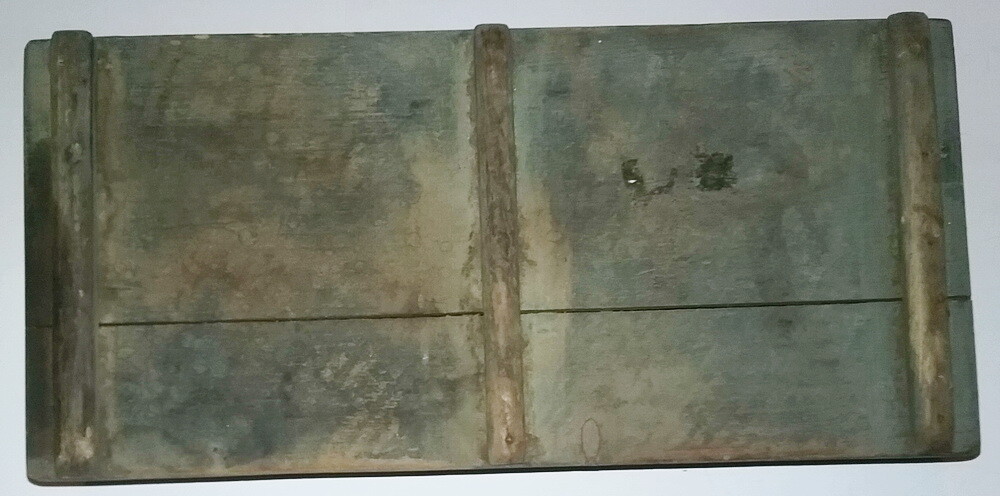 Antique Lift-Top Wooden Tractor or Buggy Tool Box, Original Faded Green Paint