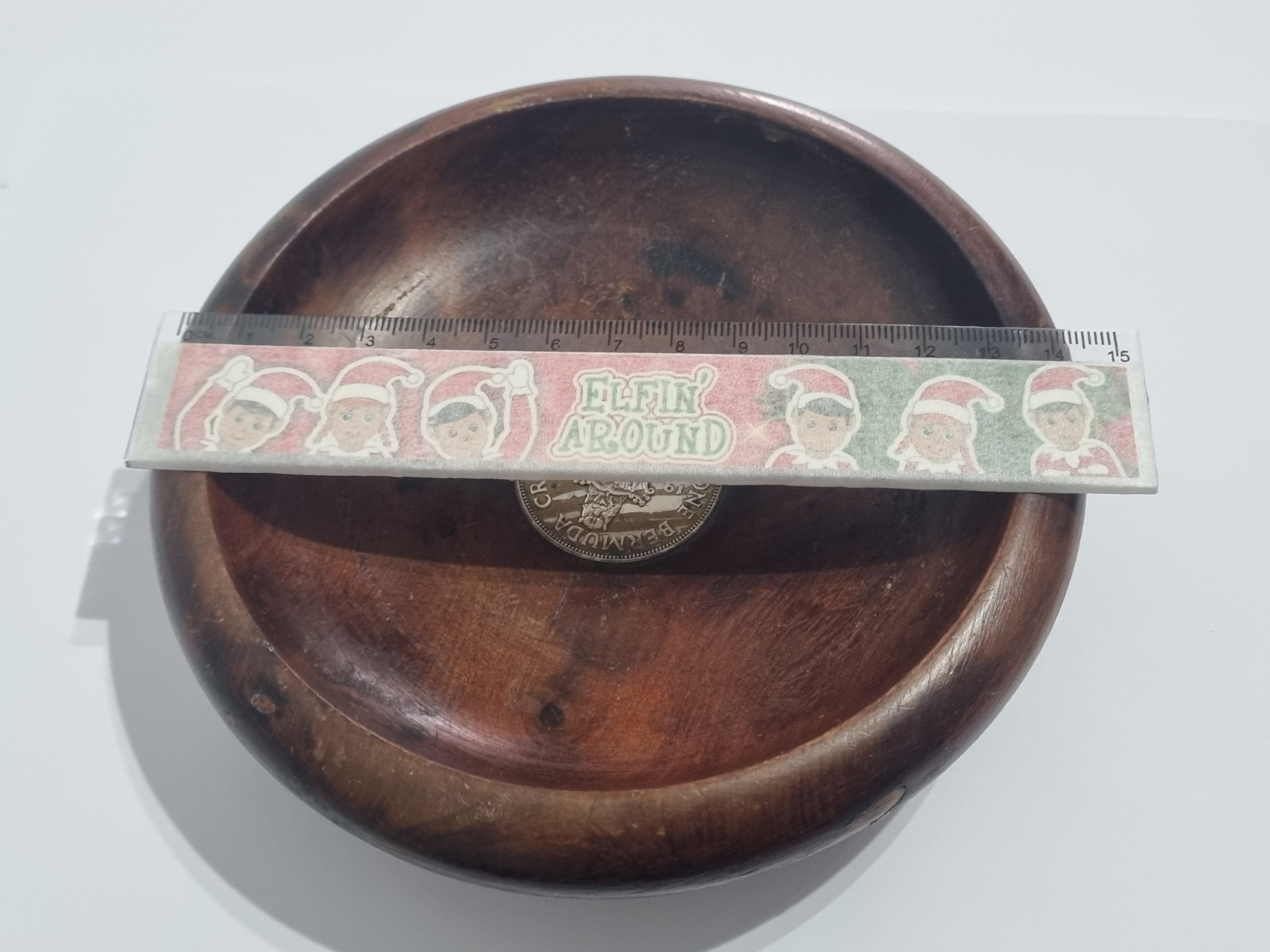 Vintage Sterling Silver 1964 Bermuda One Crown Mounted Wooden Bowl RARE
