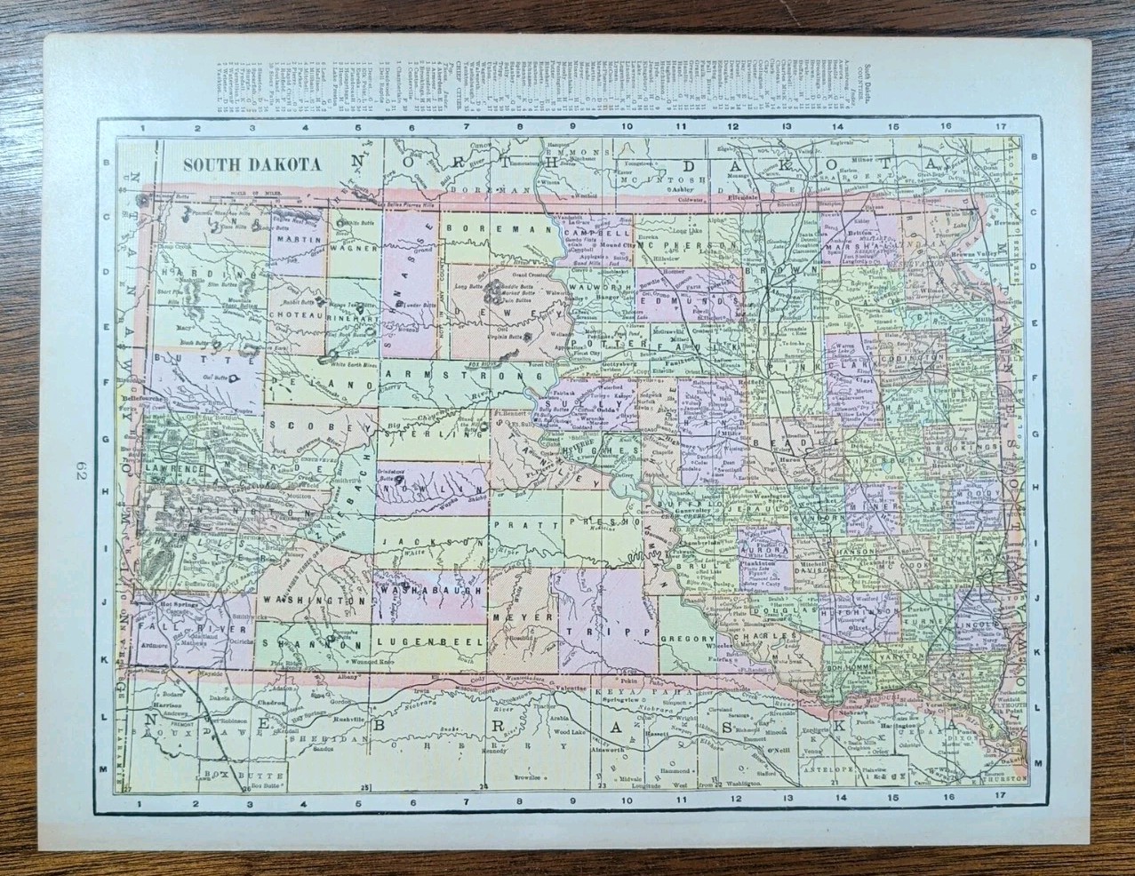Vintage 1901 SOUTH DAKOTA Map 14″x11″ Old Antique Original STURGIS SIOUX FALLS