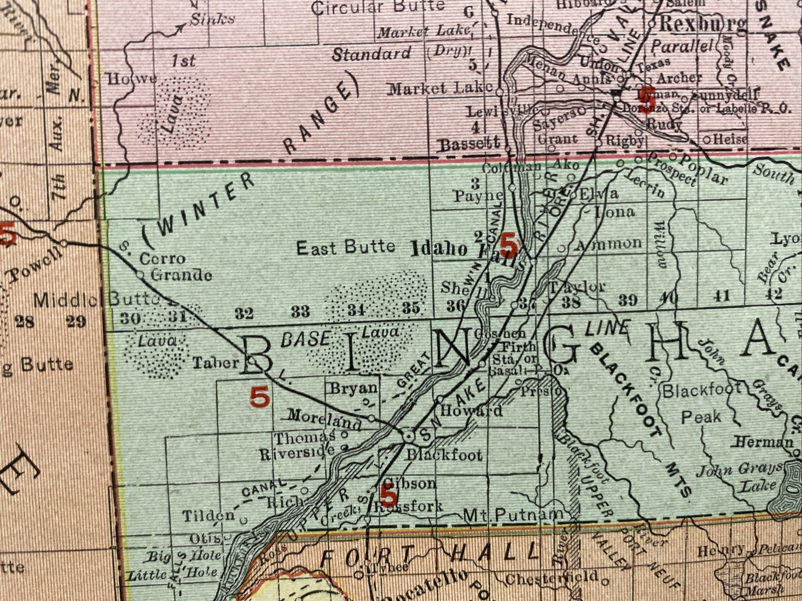 Large Format 1905 COLOR Rand McNally Map Atlas Page 242 Railroads Idaho