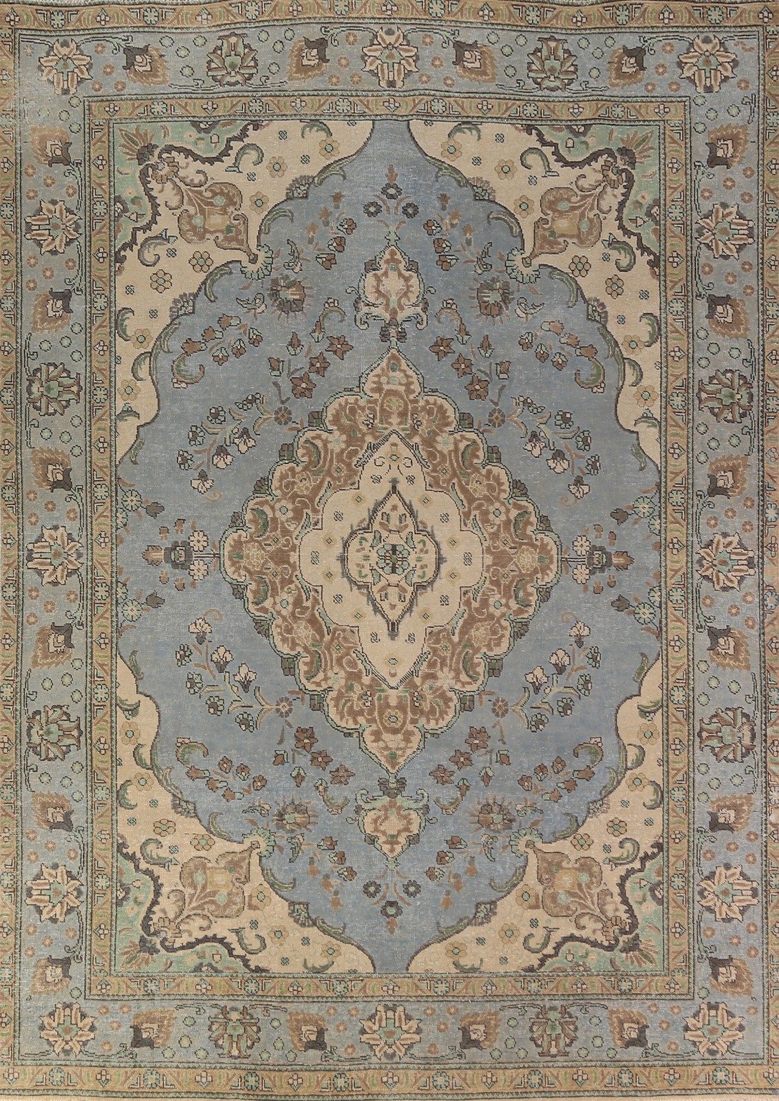 Light Blue Distressed Area Rug 8×11 Ft Hand-Knotted Over-Dyed Oriental Carpet