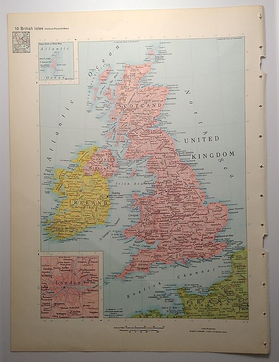 Vintage UNITED KINGDOM Atlas Map Print 1964 Encyclopedia Britannica World Atlas