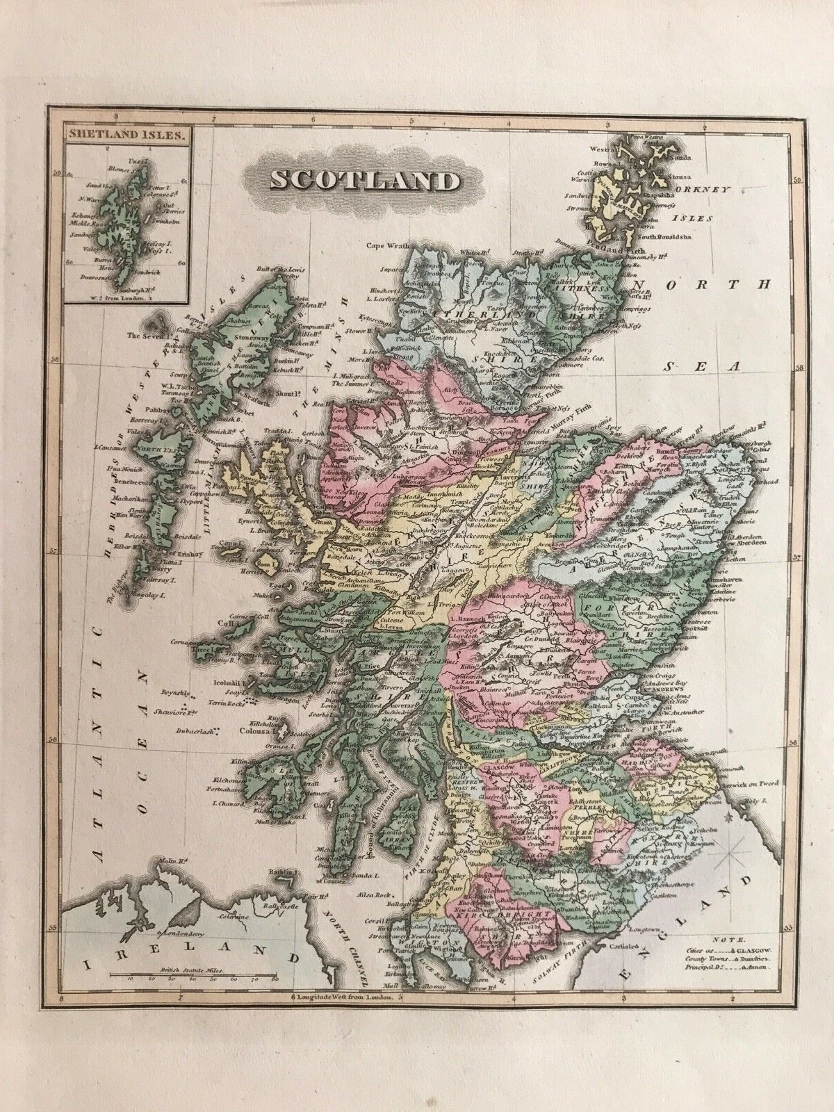 1817 Antique Map; Scotland by Fielding Lucas