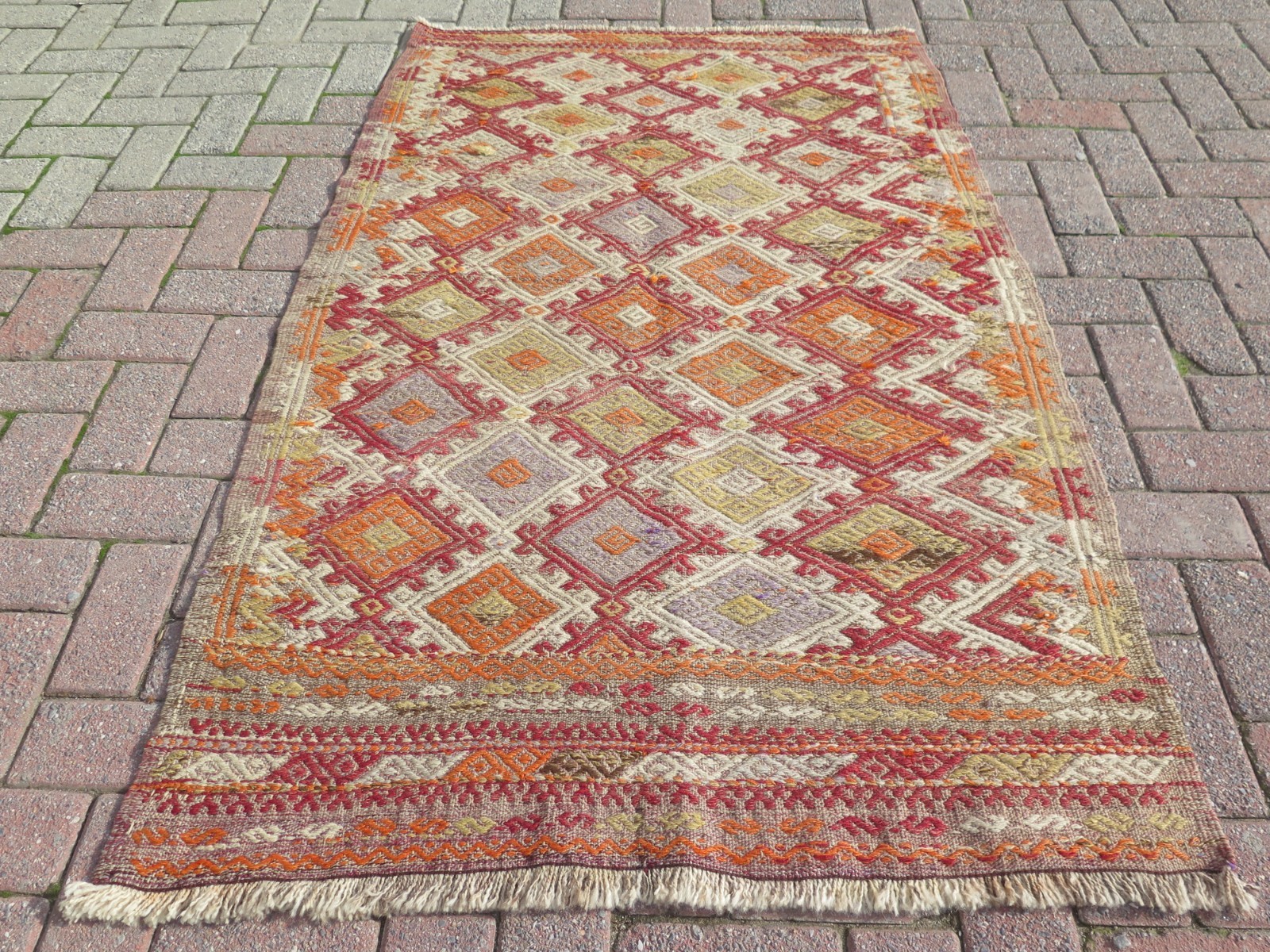 Vintage Turkish Kilim, Handmade Floor Carpet Embroidery Boho Rug Bedroom 41″x63″