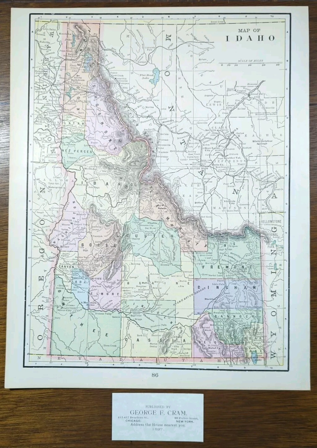 Vintage 1897 IDAHO Map 11″x14″ Old Antique Original CALDWELL NAMPA BOISE CITY ID