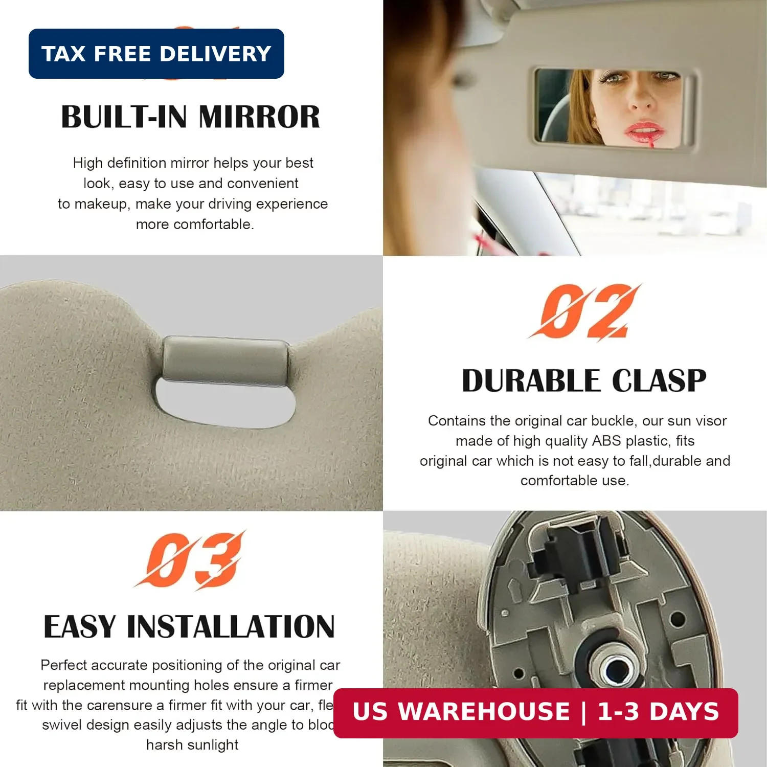 Driver Left Side Sun Visor for Toyota Camry 2007 2008 2009 2010 2011 Without Sun