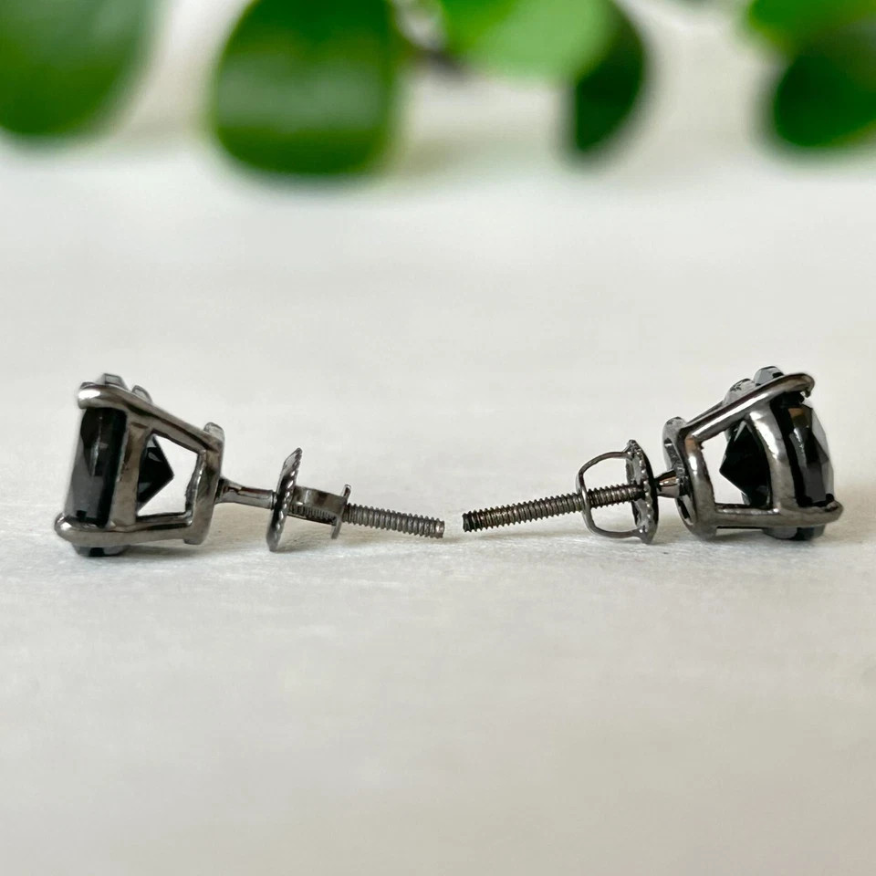 2Ct Round Cut Lab Created 14K White Gold Finish Black Diamond Prong Stud Earring