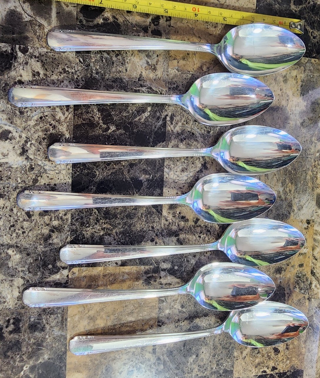 LOT OF 7 ONEIDA TUDOR PLATE c1926 ELAINE SILVERPLATED TABLE SERVING SPOONS🔎👀