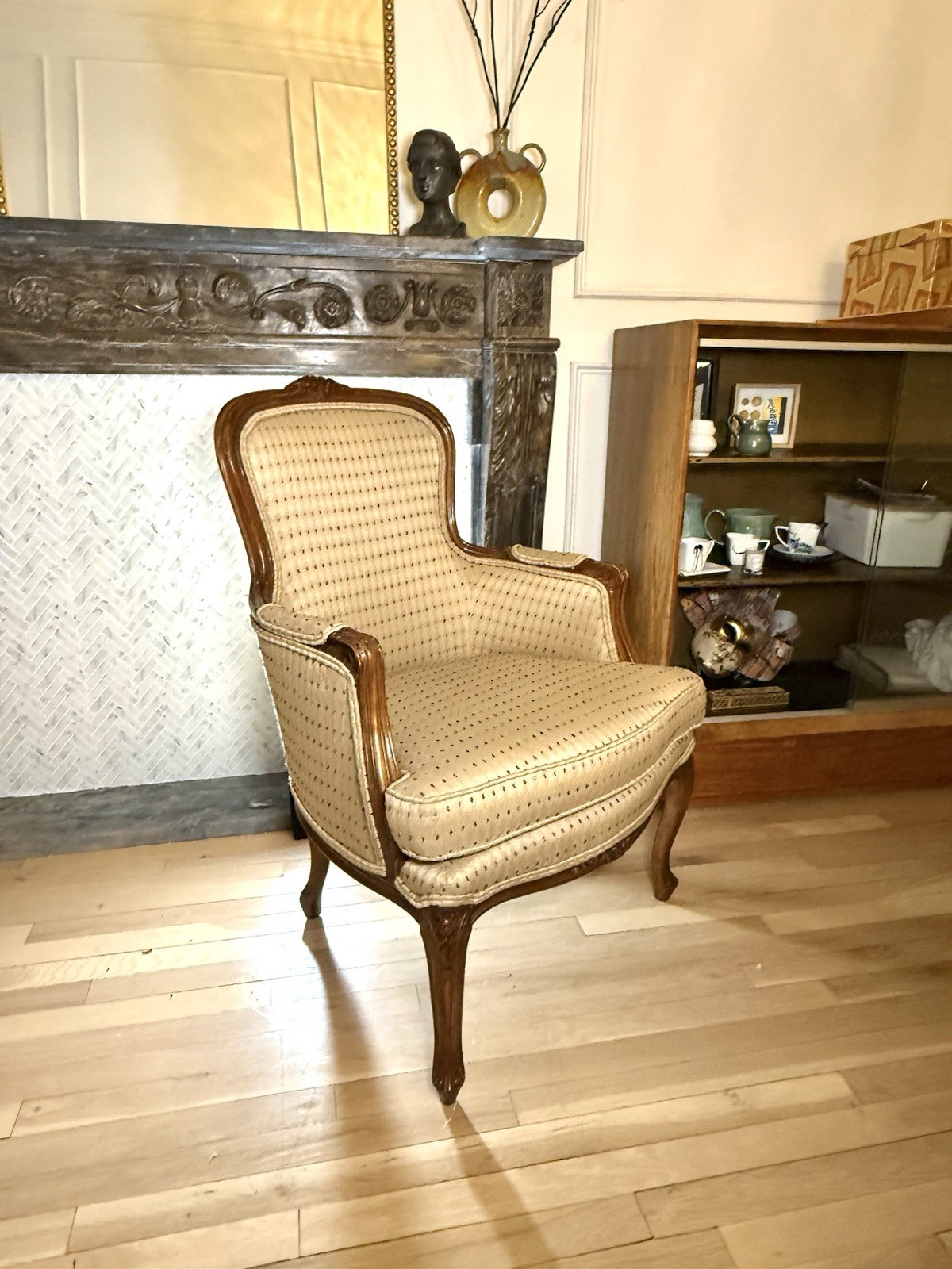 Vintage French Louis XV Style Carved Wood Accent Armchair