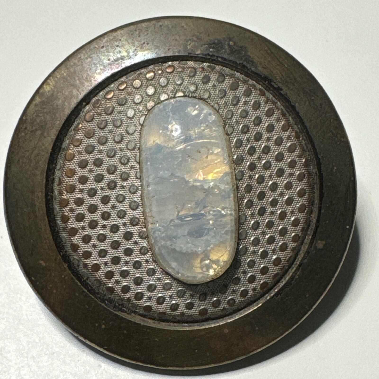 Vintage Iridescent Crystal Metal Shank Button N757