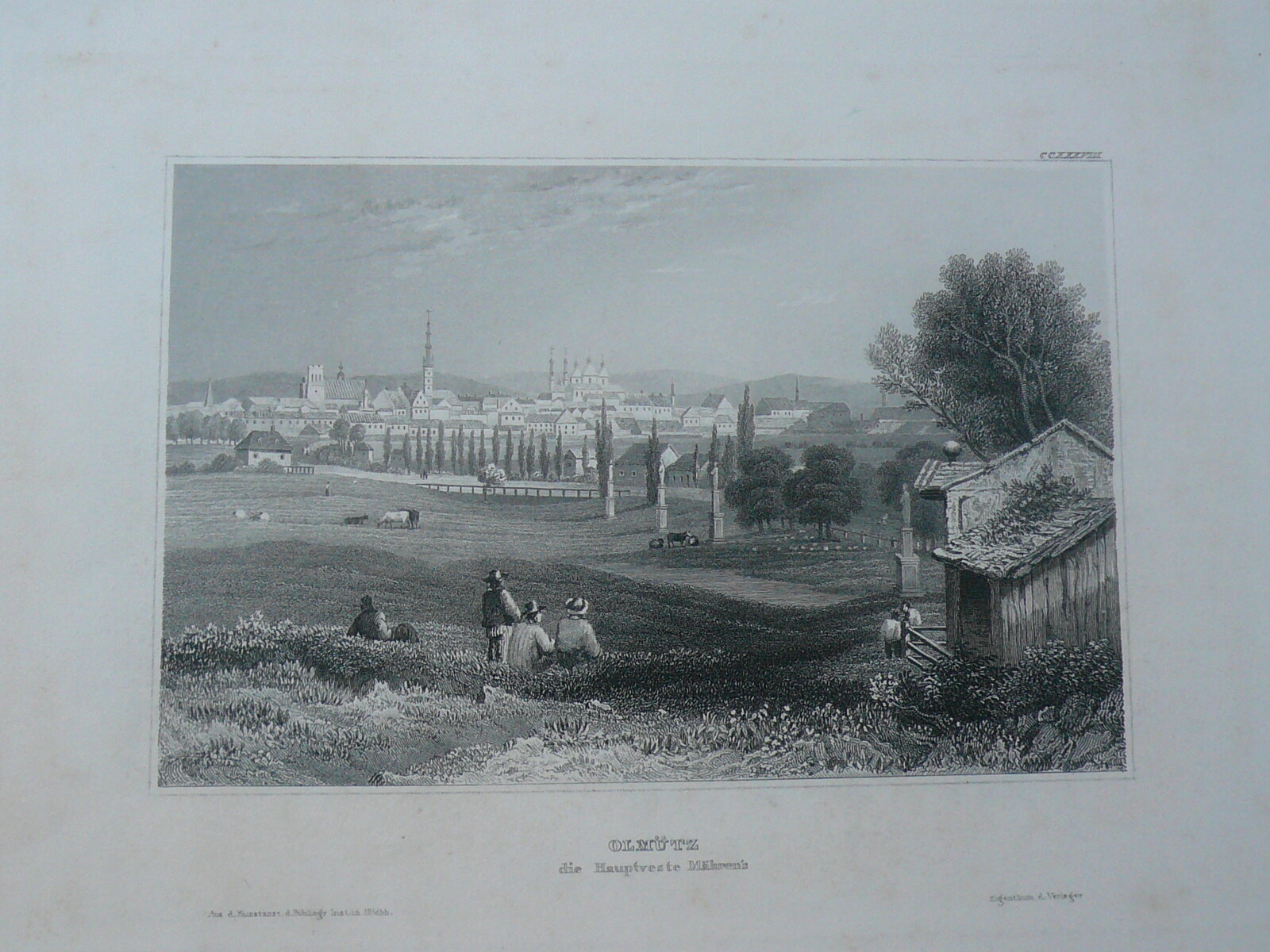 Olomouc, anno 1850, Steelengraving-Bibliographisches Institut.