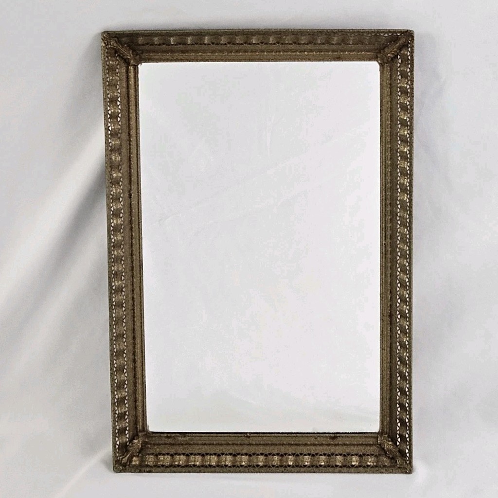 Vintage Mirror Vanity Tray Shaving Makeup Easel Back Victorian MCM Gold Frame