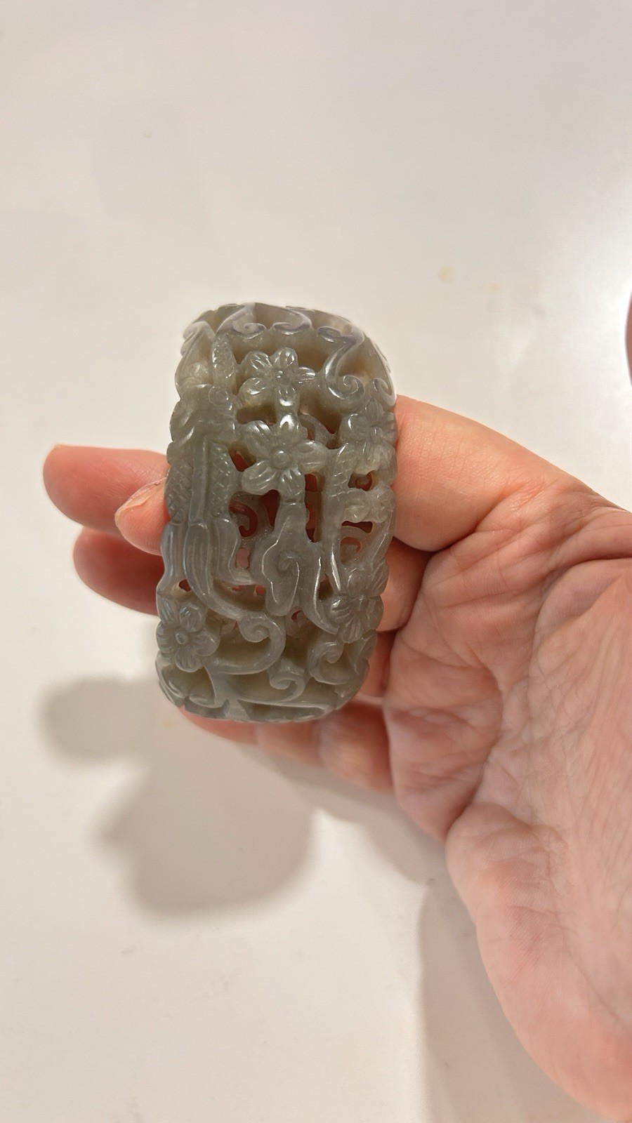 #286: Qing Dynasty Exquisite Openwork Jade Bangle with Floral & Bird Motifs